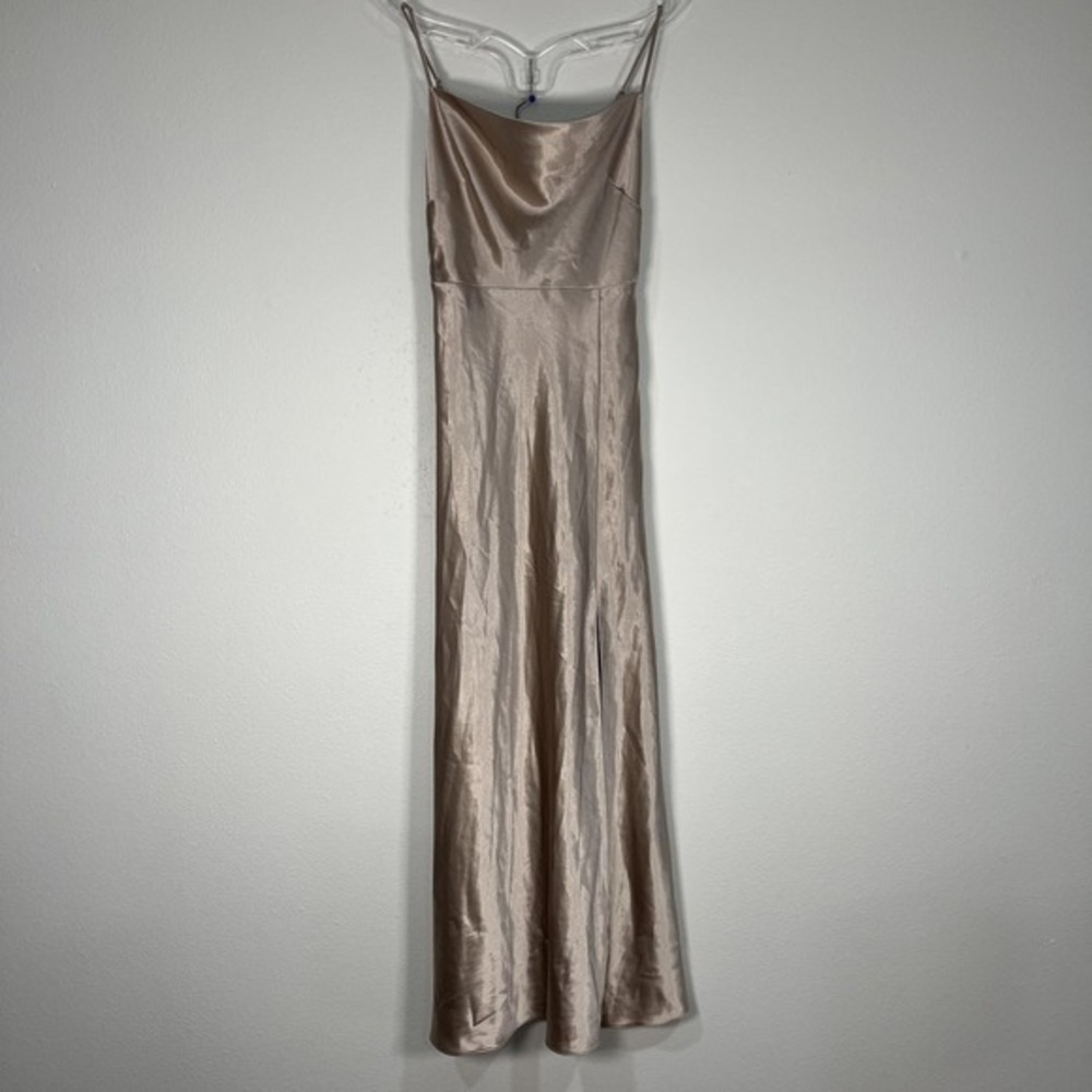 Birdy Gray Lisa long dress satin Gold champagne Size Small